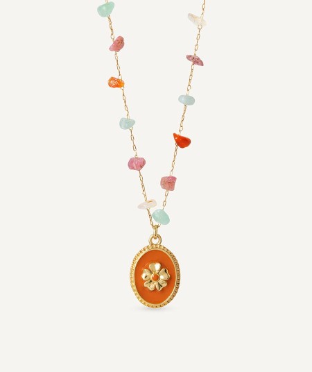 Necklace  collection María G. de Jaime 18 Kt Gold Plated Red Natural Flower and Natural Stones