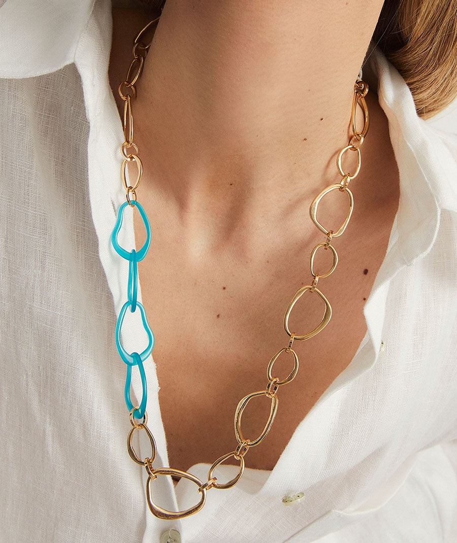 Necklace Oratge collection Eva 18 Kt Gold Plated Blue acetate