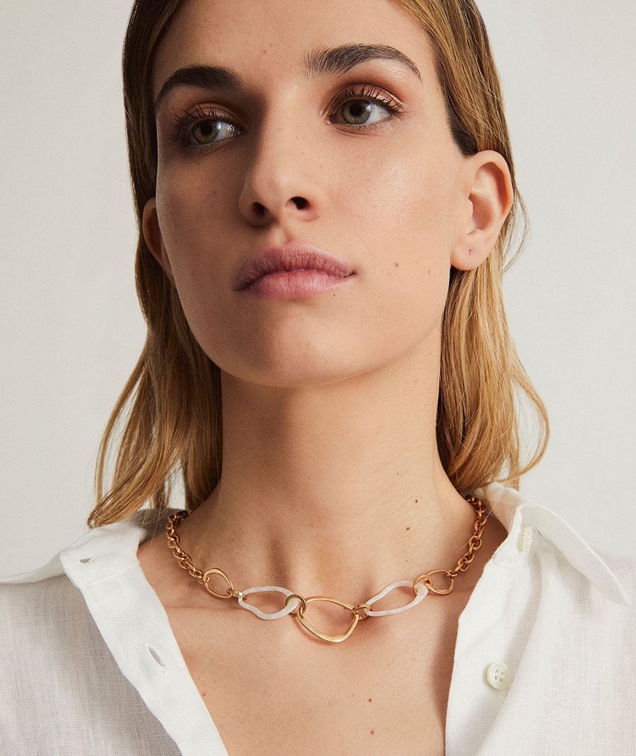 Necklace Reflexe collection Eva 18 Kt Gold Plated White acetate