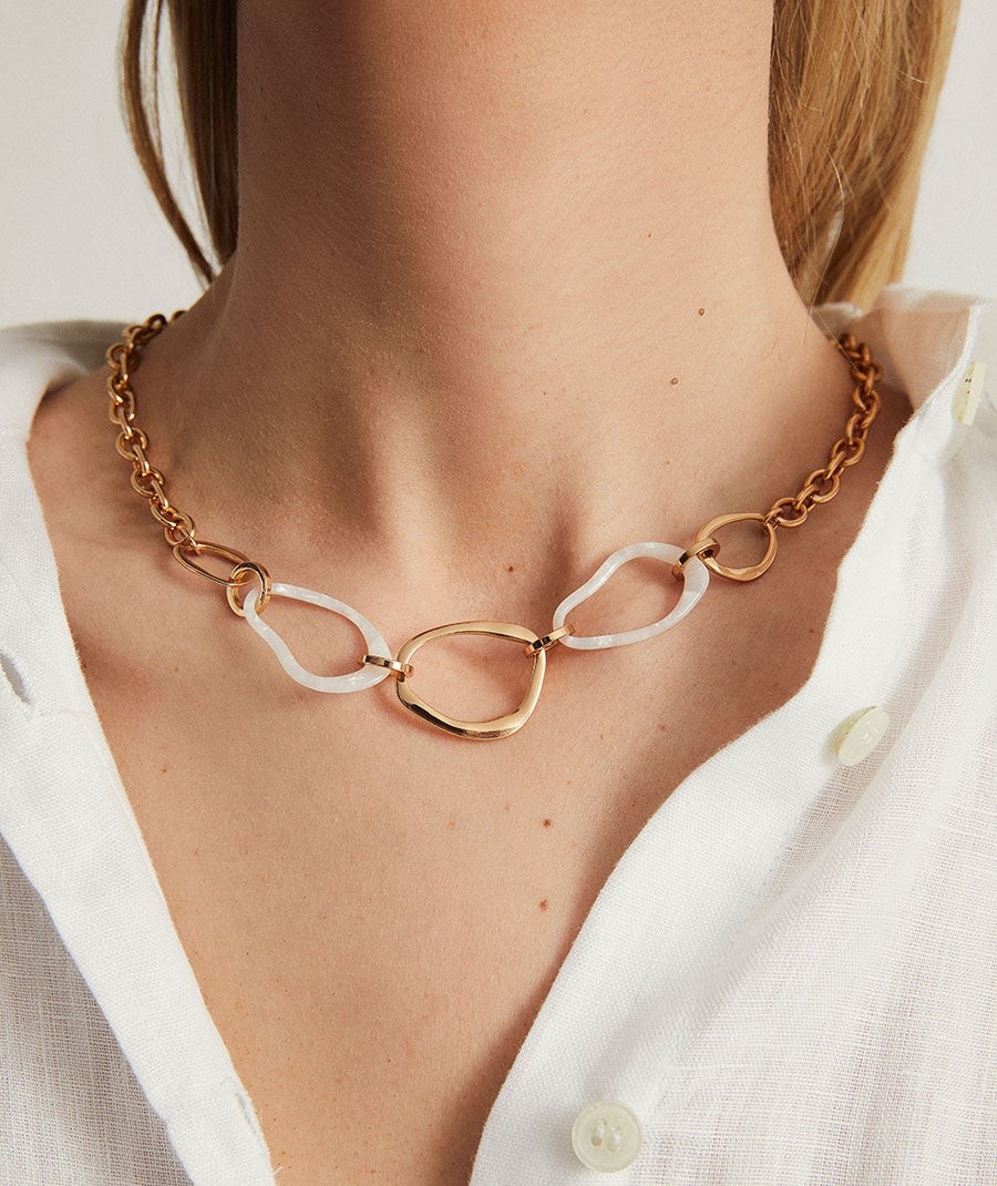 Necklace Reflexe collection Eva 18 Kt Gold Plated White acetate