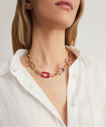 Necklace Isla bonita collection Eva 18 Kt Gold Plated Pink acetate