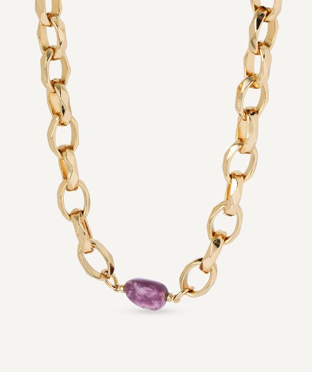 Necklace Ivette collection Chains 18 Kt Gold Plated Natural stone chain