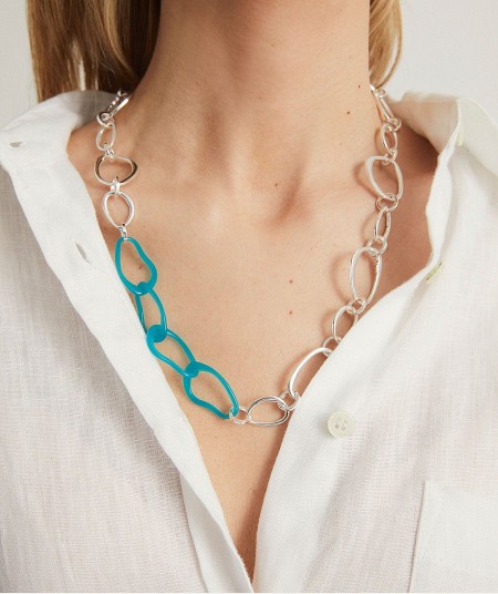 Necklace Oratge collection Eva Silver plated Blue acetate