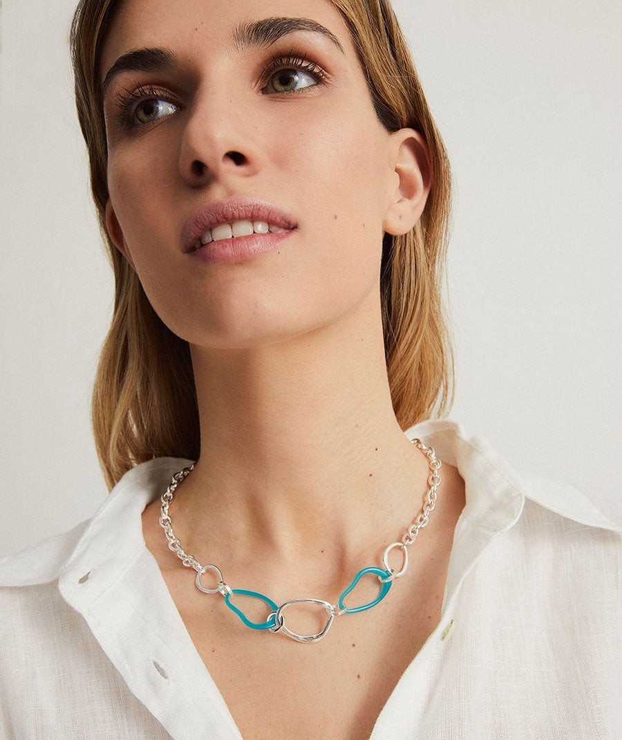 Necklace Oratge collection Eva Silver plated Blue acetate