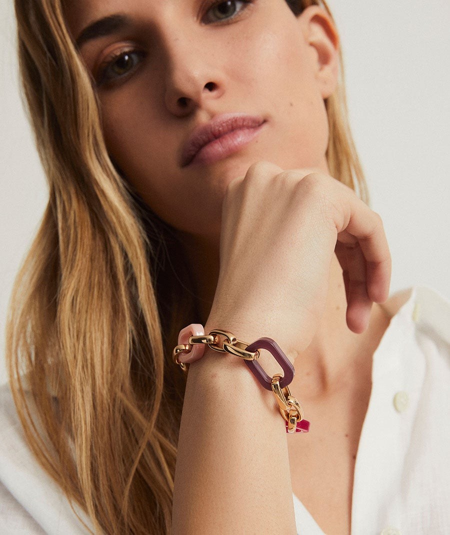 Bracelet Isla bonita collection Eva 18 Kt Gold Plated Pink acetate