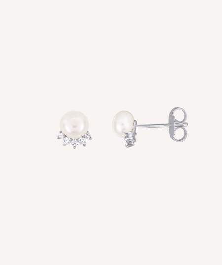 Earrings  silver 925 with zirconias and cultured pearl