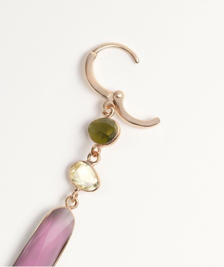 Earrings Guida 18 Kt Gold Plated long natural stones