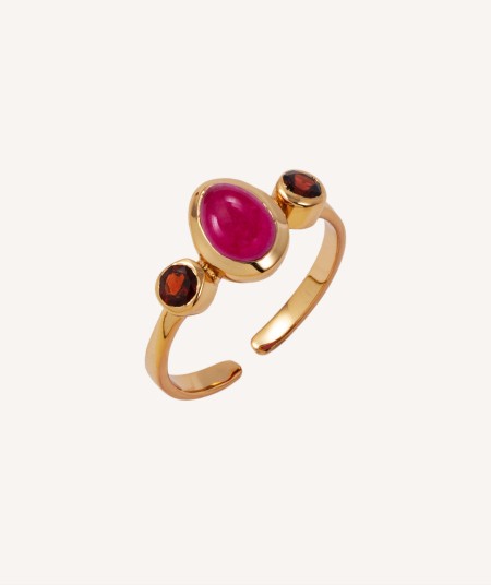 Ring Gold 18ct Plated Pink Stones