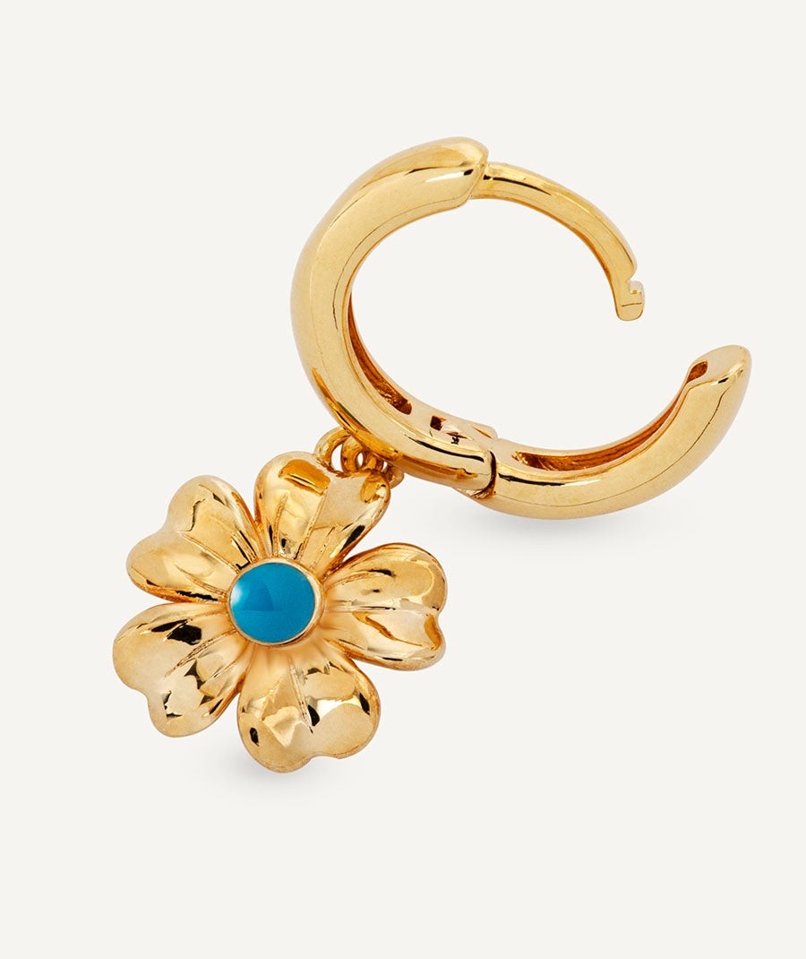 Earrings  collection María G. de Jaime 18 Kt Gold Plated Blue enamel flower ring