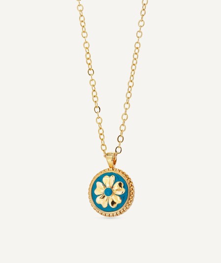 Pendant  collection María G. de Jaime 18 Kt Gold Plated Blue enamel flower