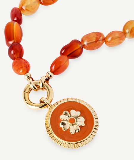 Necklace  collection María G. de Jaime 18 Kt Gold Plated Red Natural Flower and Natural Stones