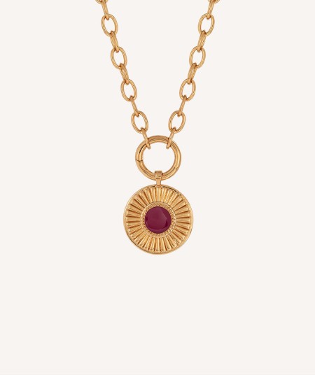 Pendant  18 kt gold plated hoop relief with plum enamel