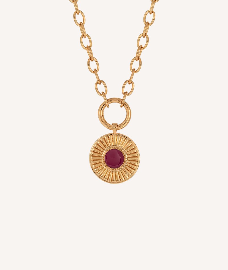 Pendant  18 kt gold plated hoop relief with plum enamel