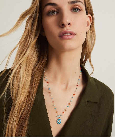 Necklace  collection María G. de Jaime 18 Kt Gold Plated Blue Natural Piede and Natural Stones