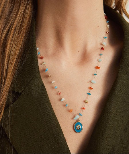 Necklace  collection María G. de Jaime 18 Kt Gold Plated Blue Natural Piede and Natural Stones