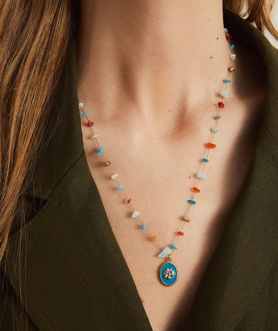 Necklace  collection María G. de Jaime 18 Kt Gold Plated Blue Natural Piede and Natural Stones