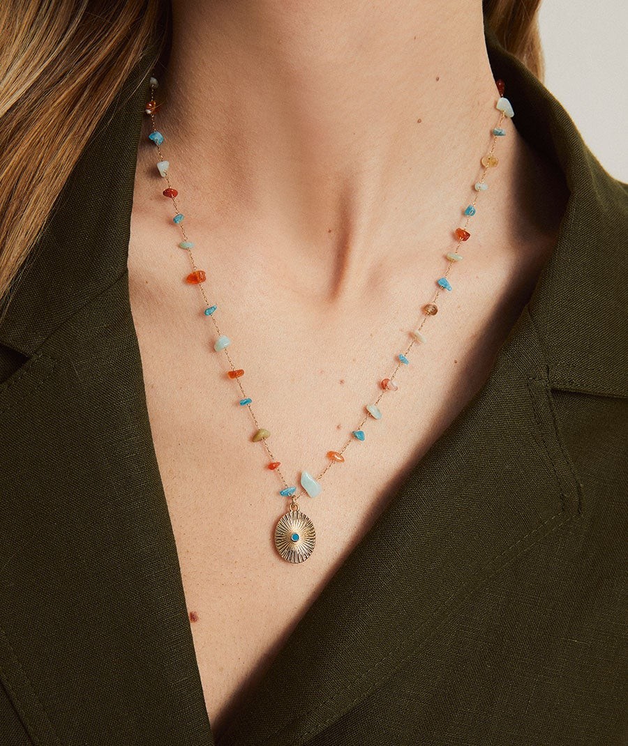 Necklace  collection María G. de Jaime 18 Kt Gold Plated Blue Natural Piede and Natural Stones