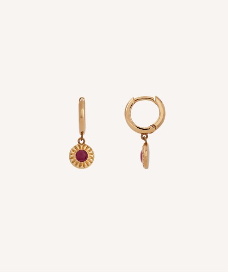 Earrings  18 kt gold plated hoop relief with plum enamel