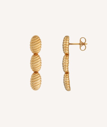 Earrings  18 kt gold plated triple oval with relief