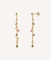 Green pink long earrings