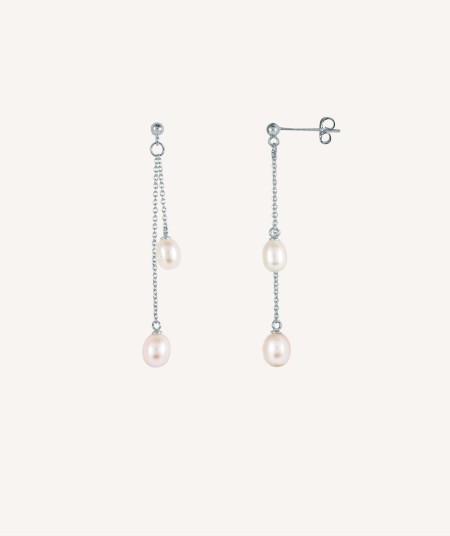 Earrings Gold 18ct Plated Stick Pearl