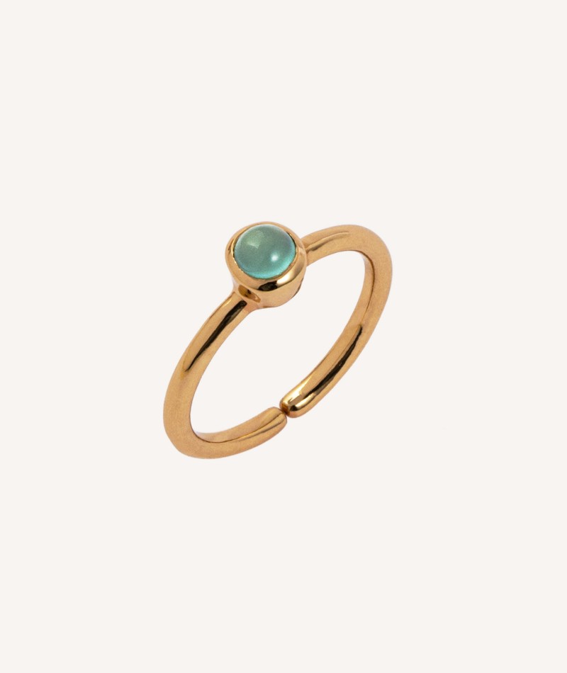 Ring Gold 18ct Plated Green Stones