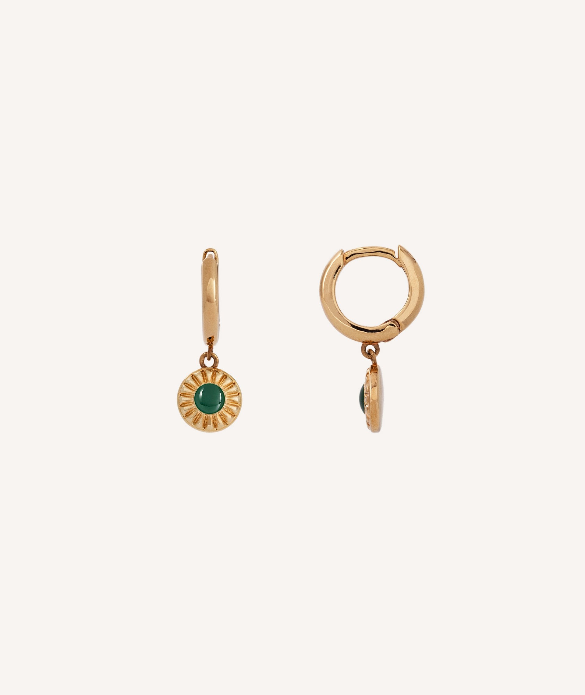 Earrings  18 kt gold plated hoop relief with green enamel