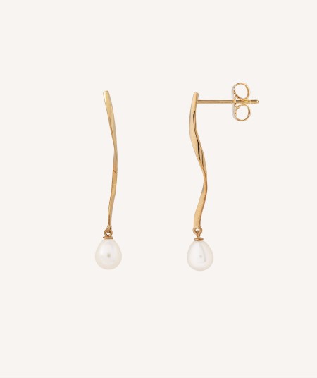 Earrings Giselle 18 kt gold plated long with cultured pearl