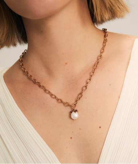 Necklace Rose chain cultured pearl