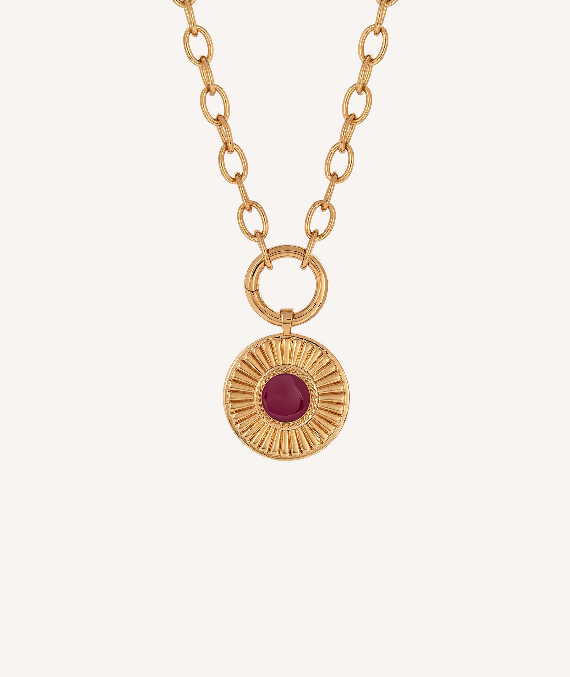 Pendant  18 kt gold plated hoop relief with plum enamel