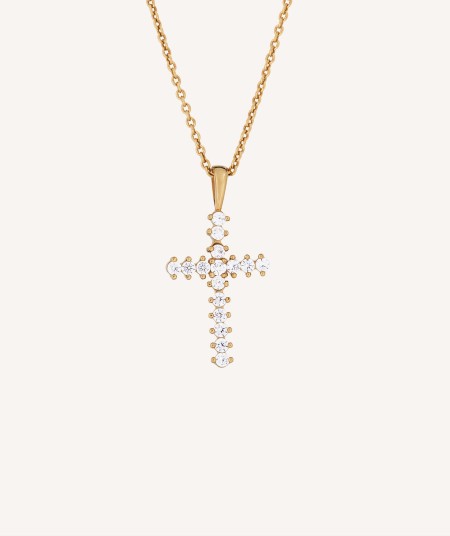 Pendant Silvia 925 silver 18kt gold plated cross cubic zirconias