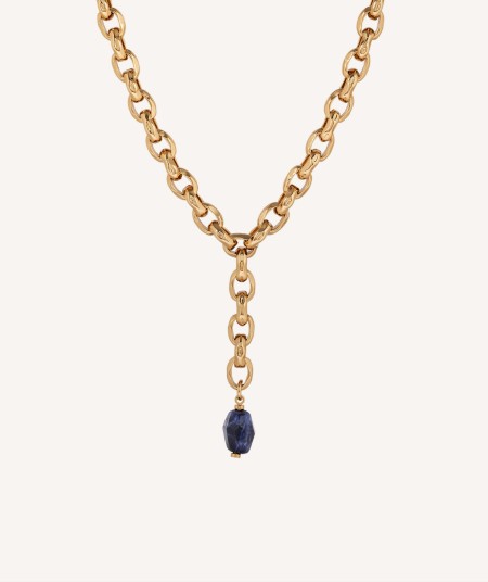 Necklace Luna 18 Kt Gold Plated link natural stone sodalite