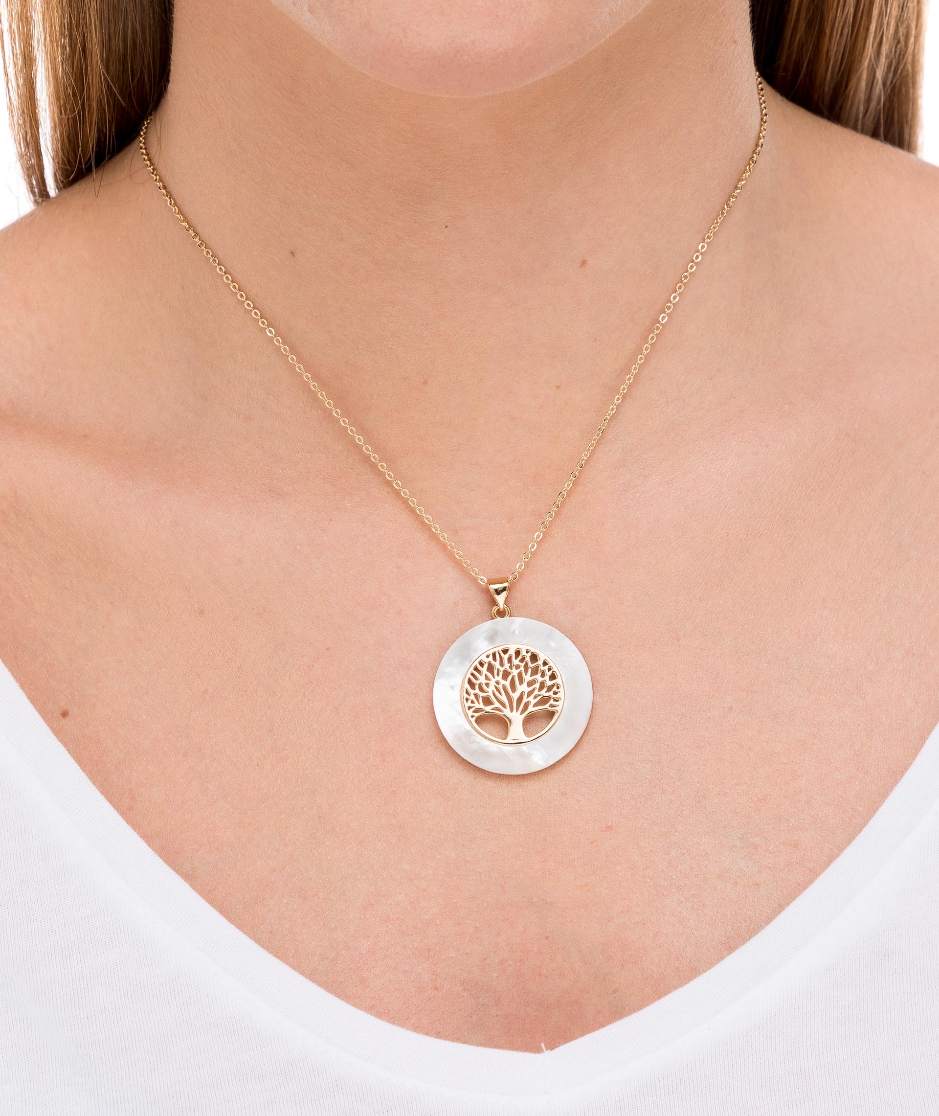 Pendant Gold Tree of Life Circle Mother of Pearl