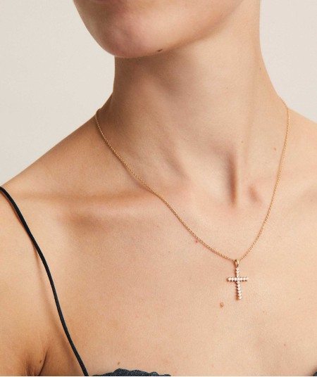 Pendant Silvia 925 silver 18kt gold plated cross cubic zirconias