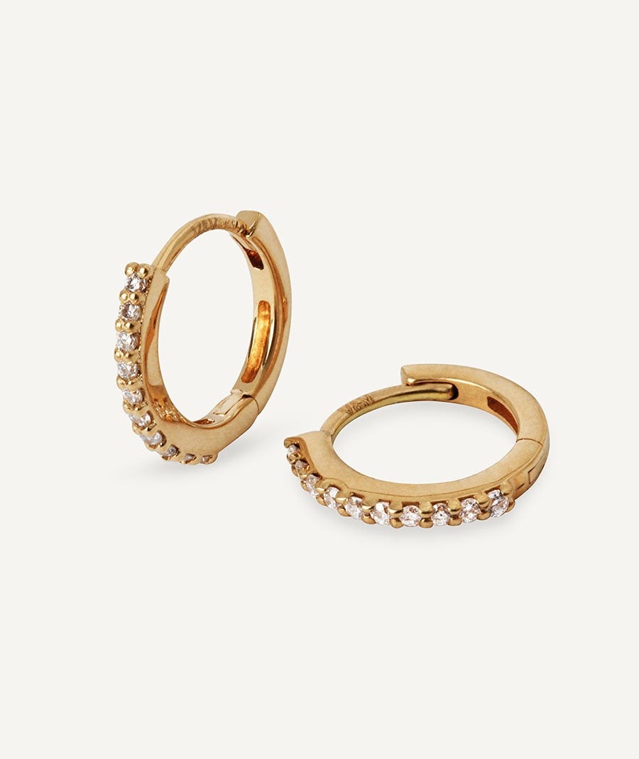 Diamond and gold mini hoop earrings