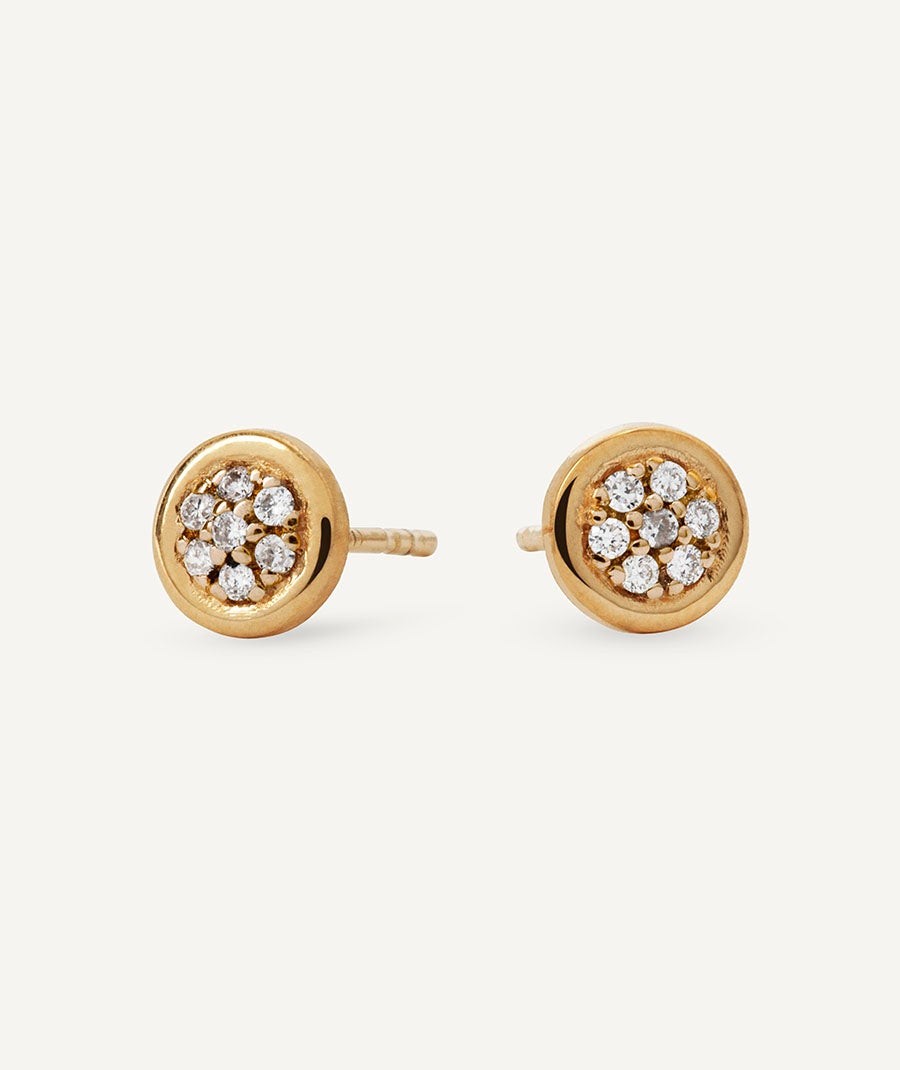 Diamond and gold circle mini earrings