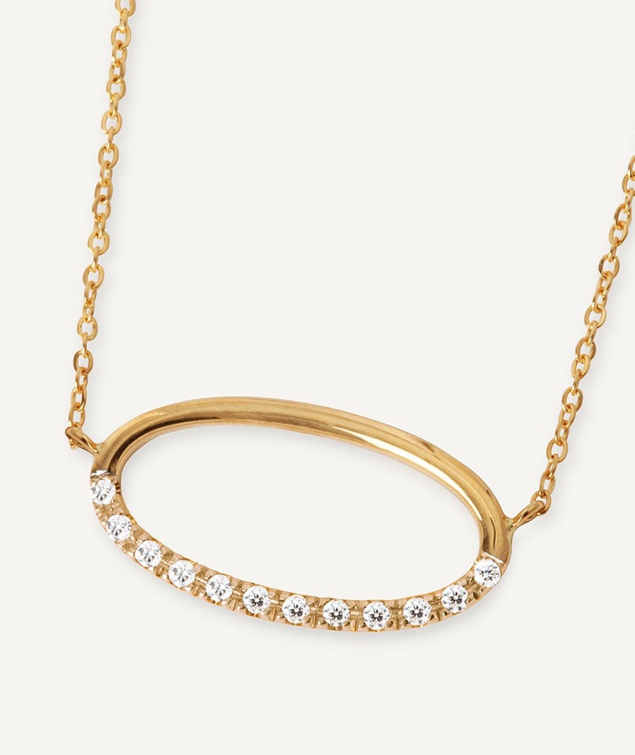 Diamond and gold oval necklace