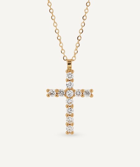 Diamond and gold cross necklace