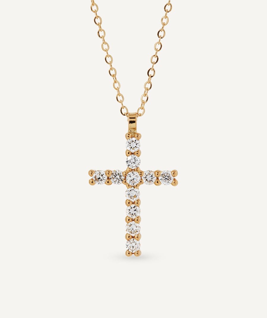 Diamond and gold cross necklace