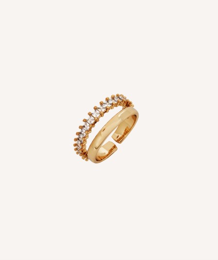 Anillo Thelma Chapado Oro 18 Kt doble tira lisa y circonitas