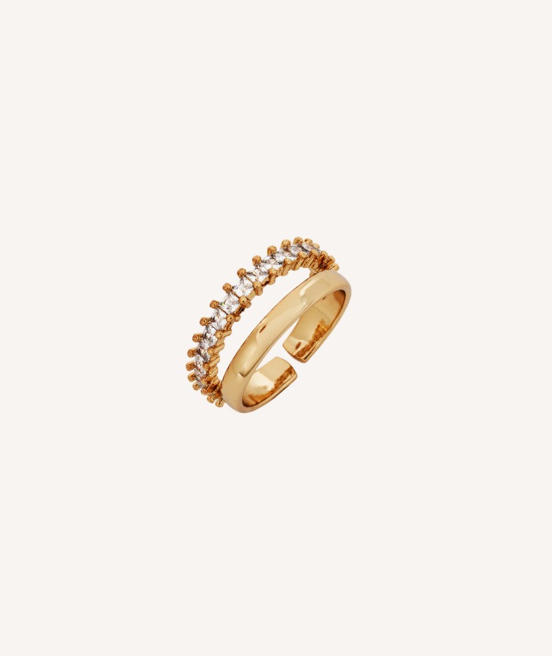 Anillo Thelma Chapado Oro 18 Kt doble tira lisa y circonitas