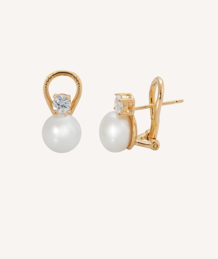 Gold Plated 9mm Pearl and 4mm Cubic Zirconia Long Midi Earrings