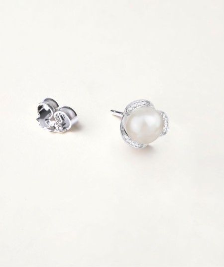 Earrings  silver 925 with zirconias and cultured pearl