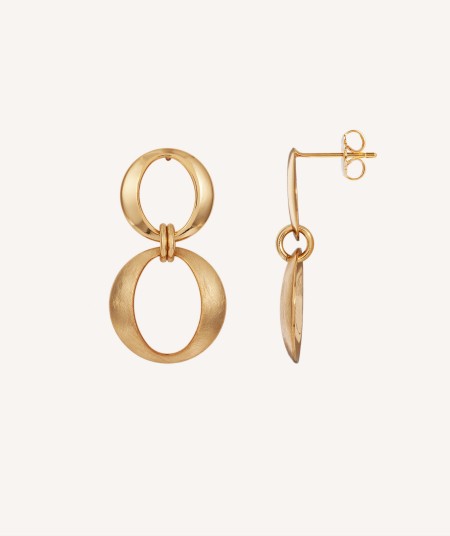 Fandango Long Earrings 18 kt Gold Plated scratched and shiny texture