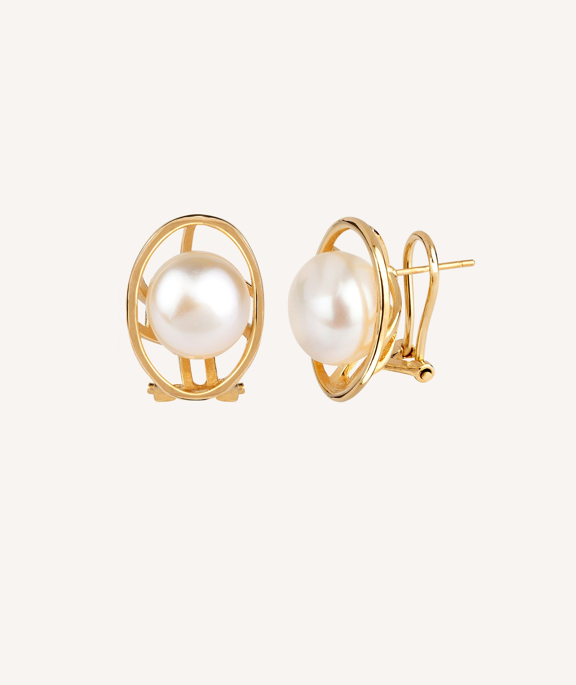 Classic Oval 9mm Pearl Earrings Gold Plated