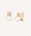 Gold Plated 10mm Pearl and 5mm Cubic Zirconia Long Midi Earrings