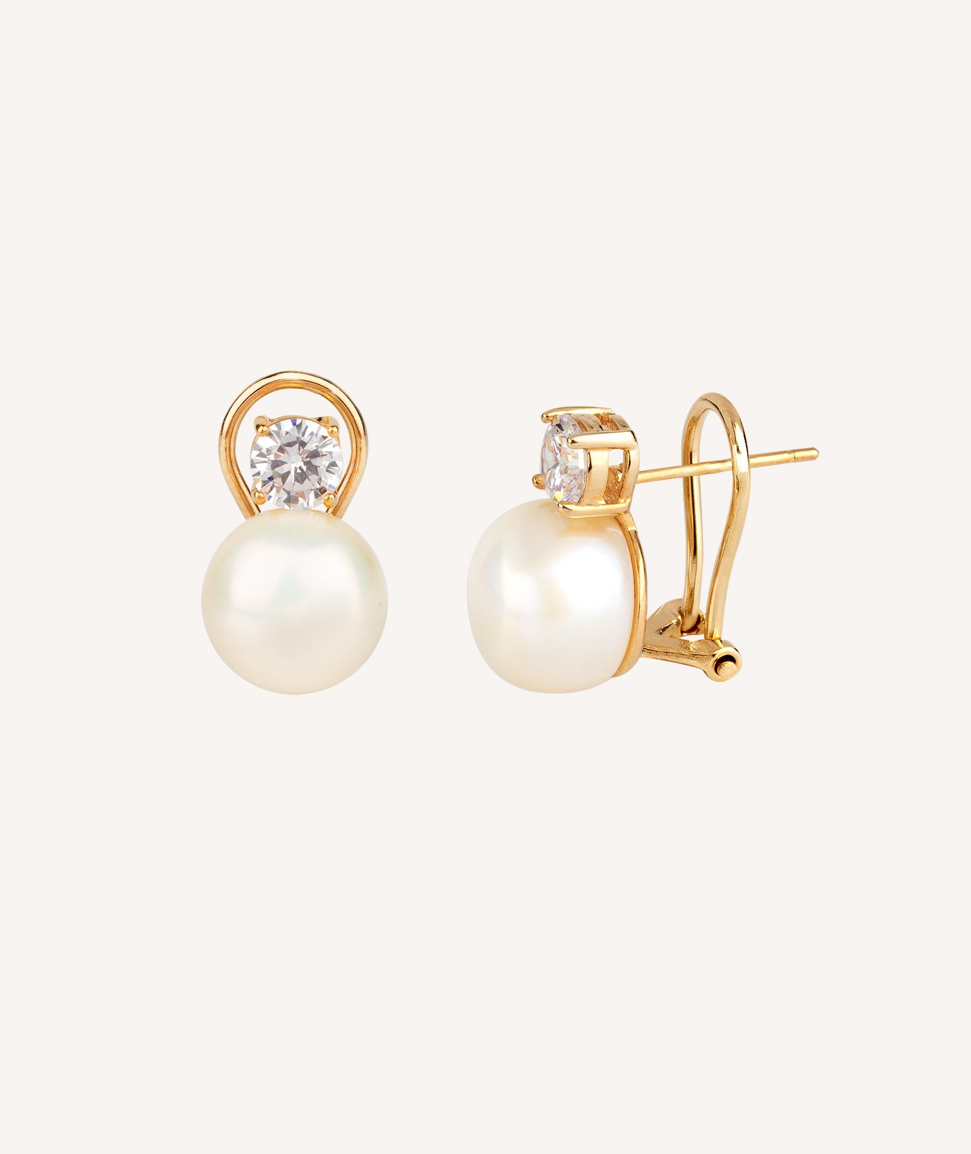 Gold Plated 10mm Pearl and 5mm Cubic Zirconia Long Midi Earrings