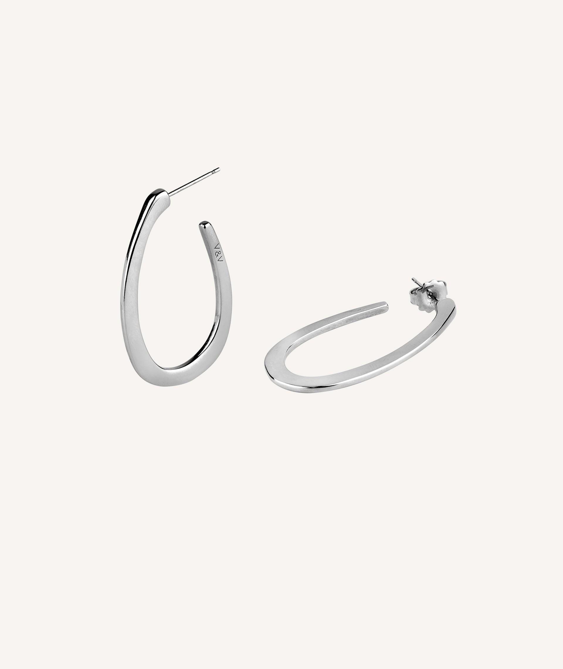 Square Oval Silver Hoop Earrings S