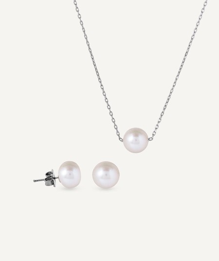 Look Timeless silver 925 earrings and pearl pendant