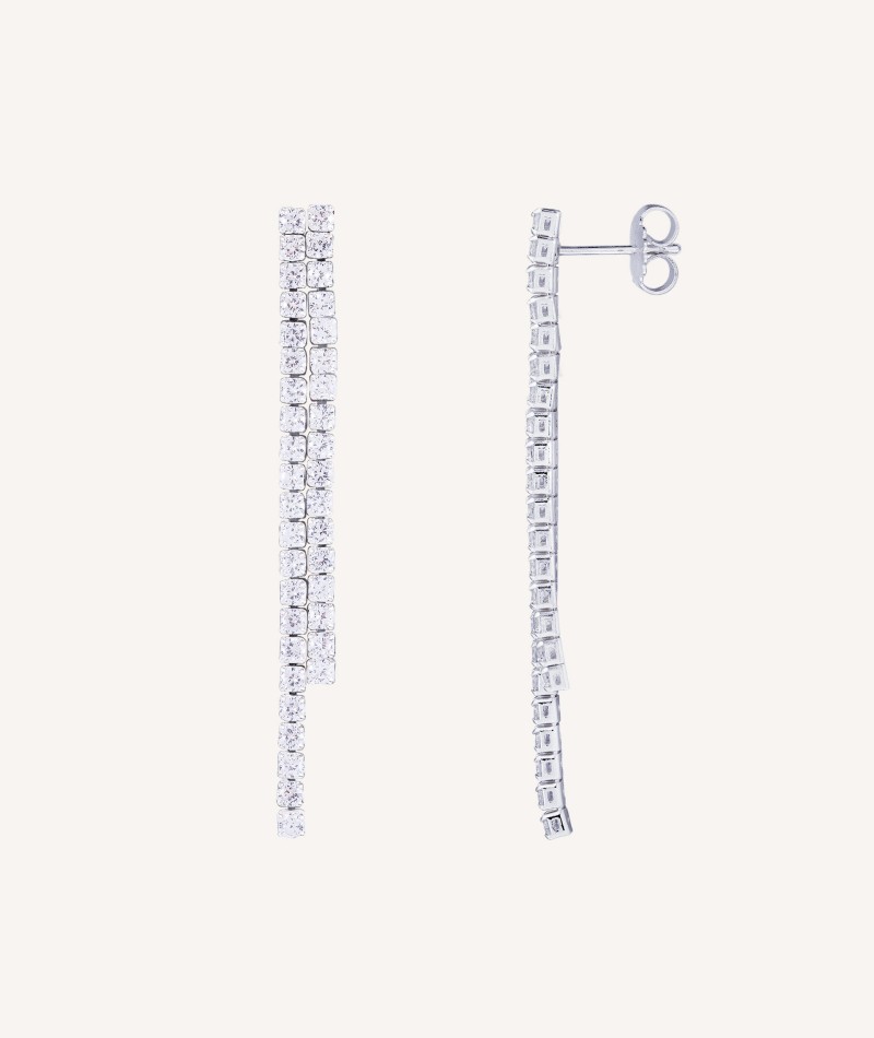 Earrings Bonnie silver plated double strip with zirconitas